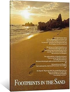 HXXI Kids Room Decor Footprints in The Sand Original Poem Poster Decorative Painting Bathroom Decor Living Room Posters Bedroom Painting Framed,08x12inch(20x30cm)
