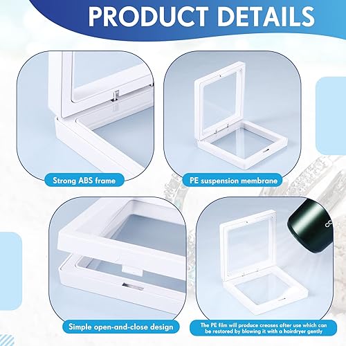 Miniatura 3 de 60 piezas de vitrina flotante 3D de película de polietileno para joyas, caja de almacenamiento de monedas, soportes para monedas antiguas de
