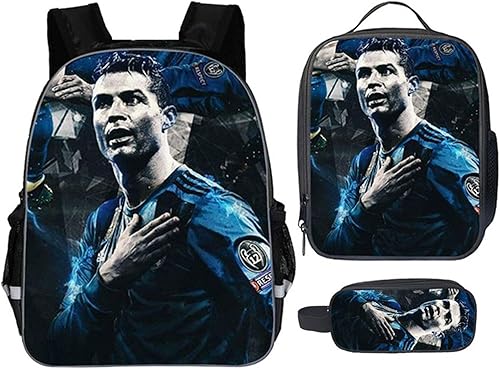 Teen Cristiano Ronaldo - Mochila con kit de almuerzo, estuche pequeño, juego de 3 piezas, bolsa de viaje ligera, Patrón 18