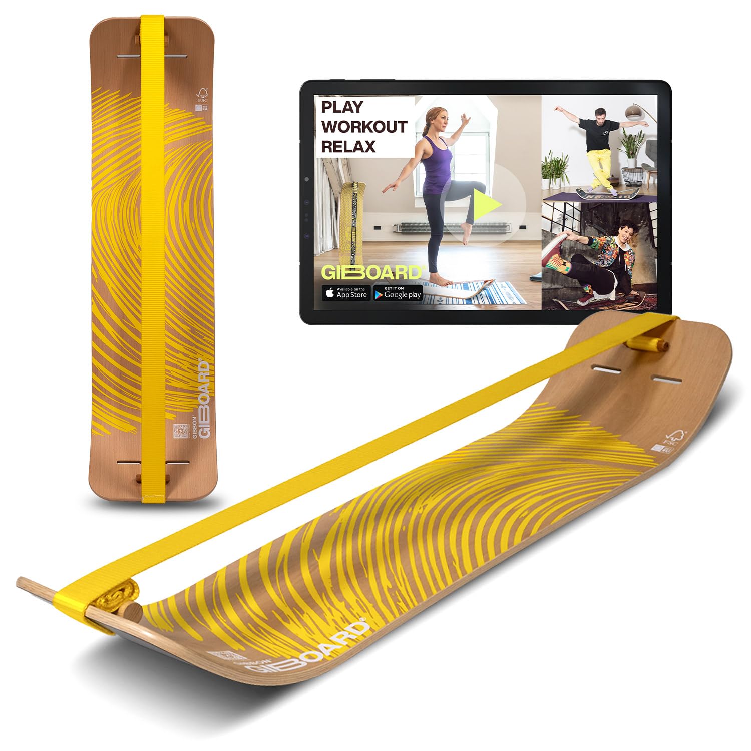 GIBBON - Kit giboard Zen Yellow/Blue | Tavola di equilibrio innovativa | Allenamento interattivo con applicazione | Per casa e in viaggio | Ideale per figure e allenamenti |