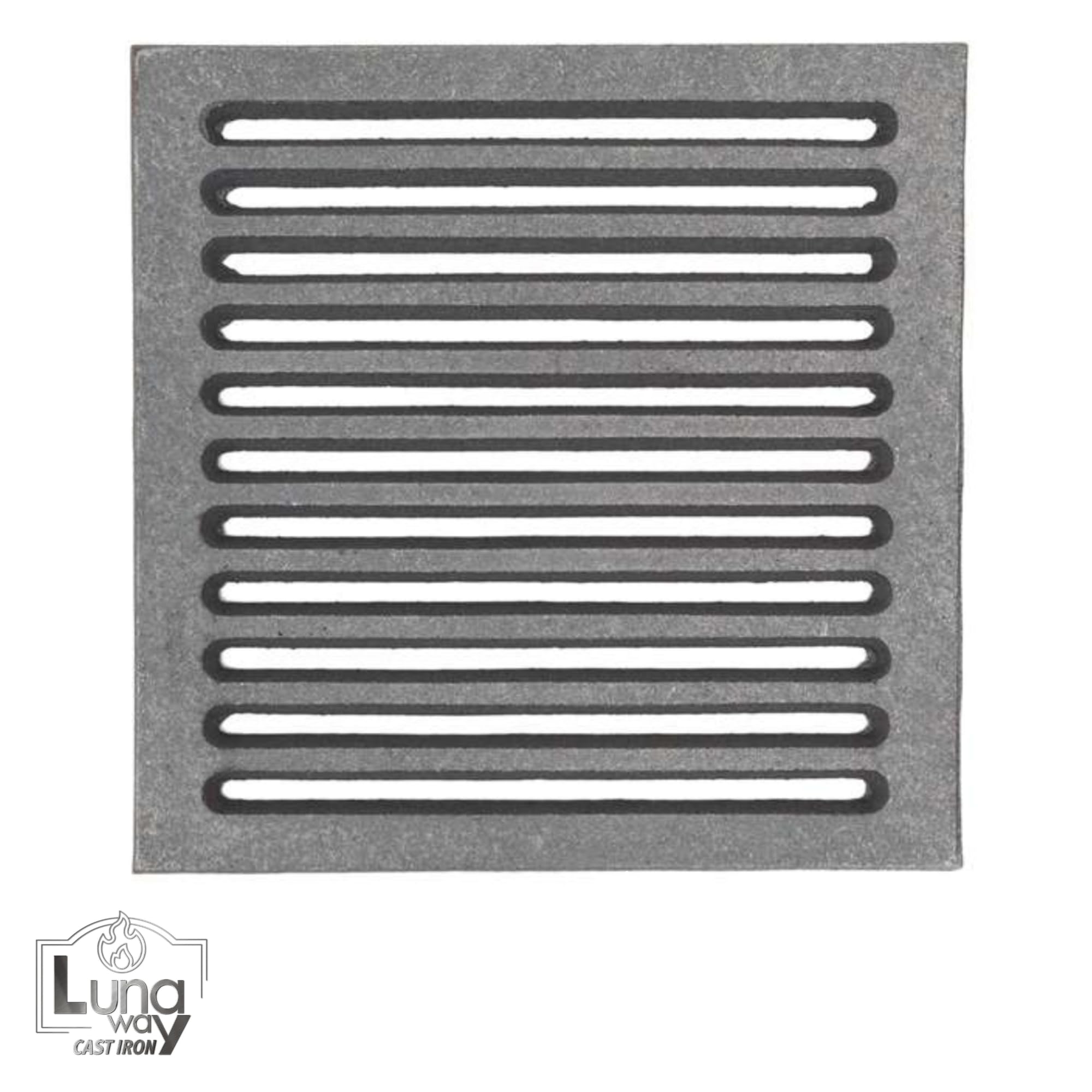 23,5 x 23,5 x 1 cm - LUNAWAY żeliwny grill | Poprawia ciągnięcie | Odporny na wysokie temperatury | Łatwe usuwanie popiołu w kominkach i piecach na drewno i pellet