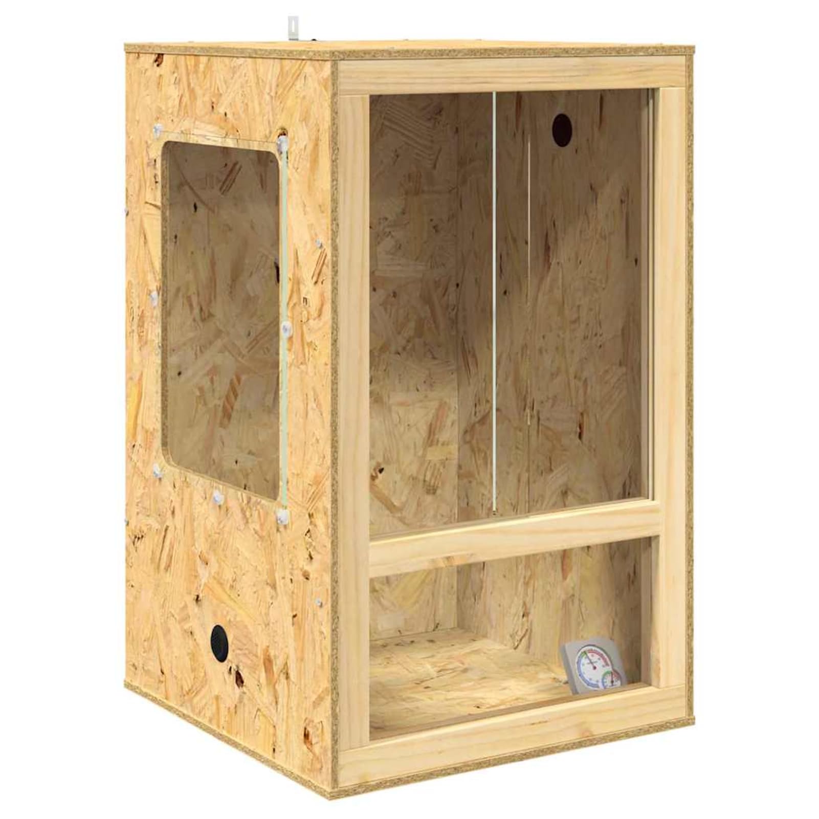 Terrario OSB per Rettili e Anfibi, 50x50x80 cm, con Termometro, Finitura Opaca Marrone, Spazioso e Durevole, per Uso Interno, Assemblaggio Richiesto