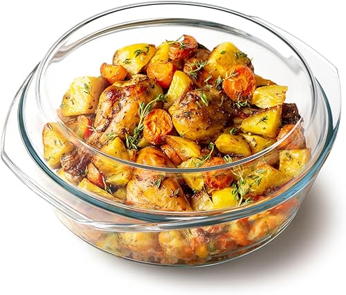 Miniatura 7 de NUTRIUPS Cacerola de vidrio redonda de 4L con tapa de vidrio, vidrio templado, cuencos grandes de vidrio para microondas con tapa de vidrio