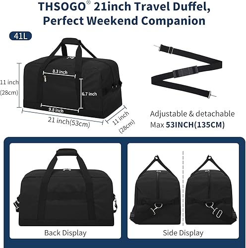 Miniatura 3 de Bolsa de lona de gimnasio de 21 pulgadas para hombre, Negro -, Bolsa de lona de gimnasio para hombre