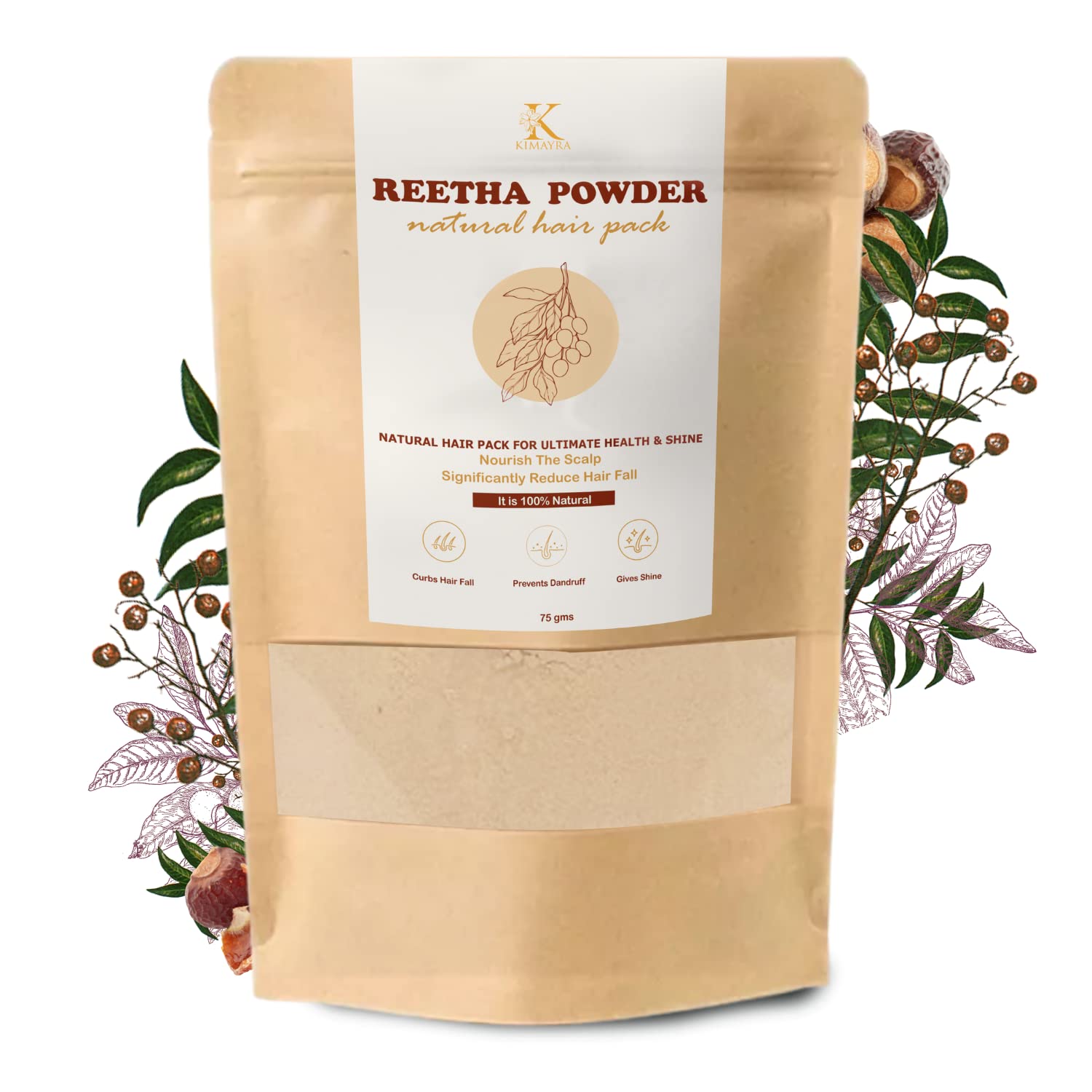 Kimayra Reetha Powder For Hair Growth & Prevents Dandruff | Natural Hair Pack For Ultimate Healthy & Shine Hair | Reetha Powder For Hair Care Men & Women All Hair Type - Pack of 5 (Each 75 Gm)