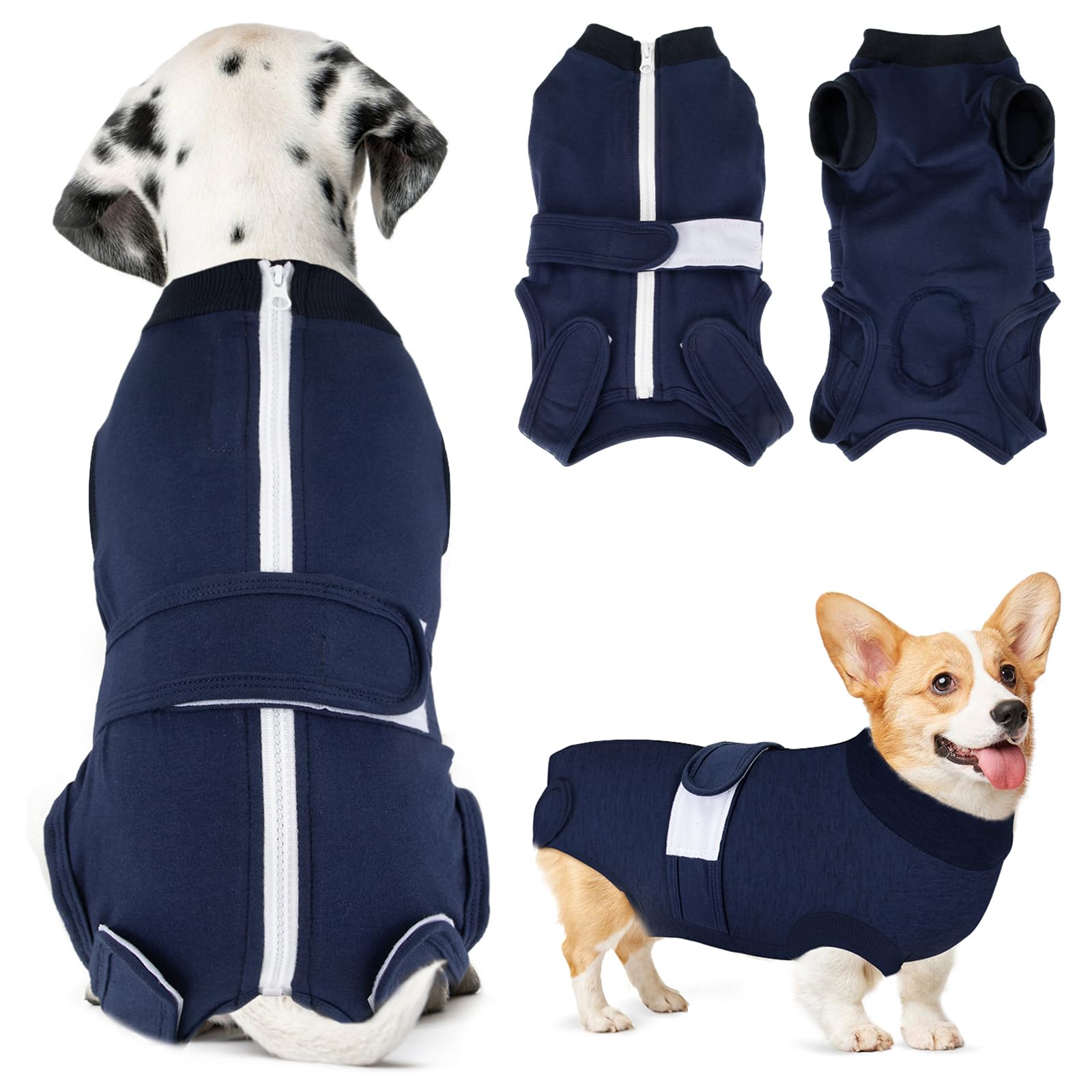 SlowTon Dog Surgery Recovery Suit - Zipper On Dog Onesies After Surgery for Female Male Dogs, Abdominal Wounds Bandages Cone/E-Collar Alternative Dogs