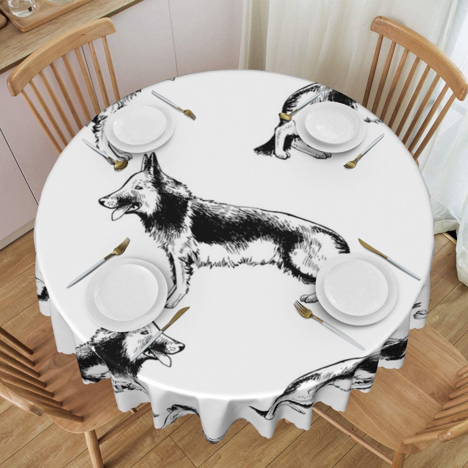 Nappe ronde décorative Berger Allemand pour repas de famille