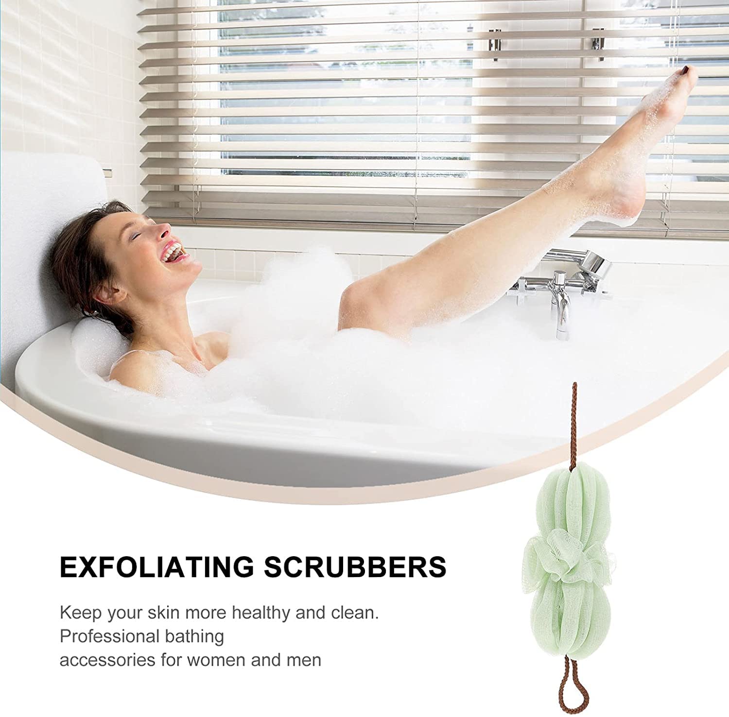 AKAZI 2 esponjas de Ducha de baño de Malla de lufa para Ducha, Bola de Ducha, Exfoliante Corporal, carbón Suave, Exfoliante Corporal con cordón para exfoliar la Piel, Verde (Azul) (Verde)