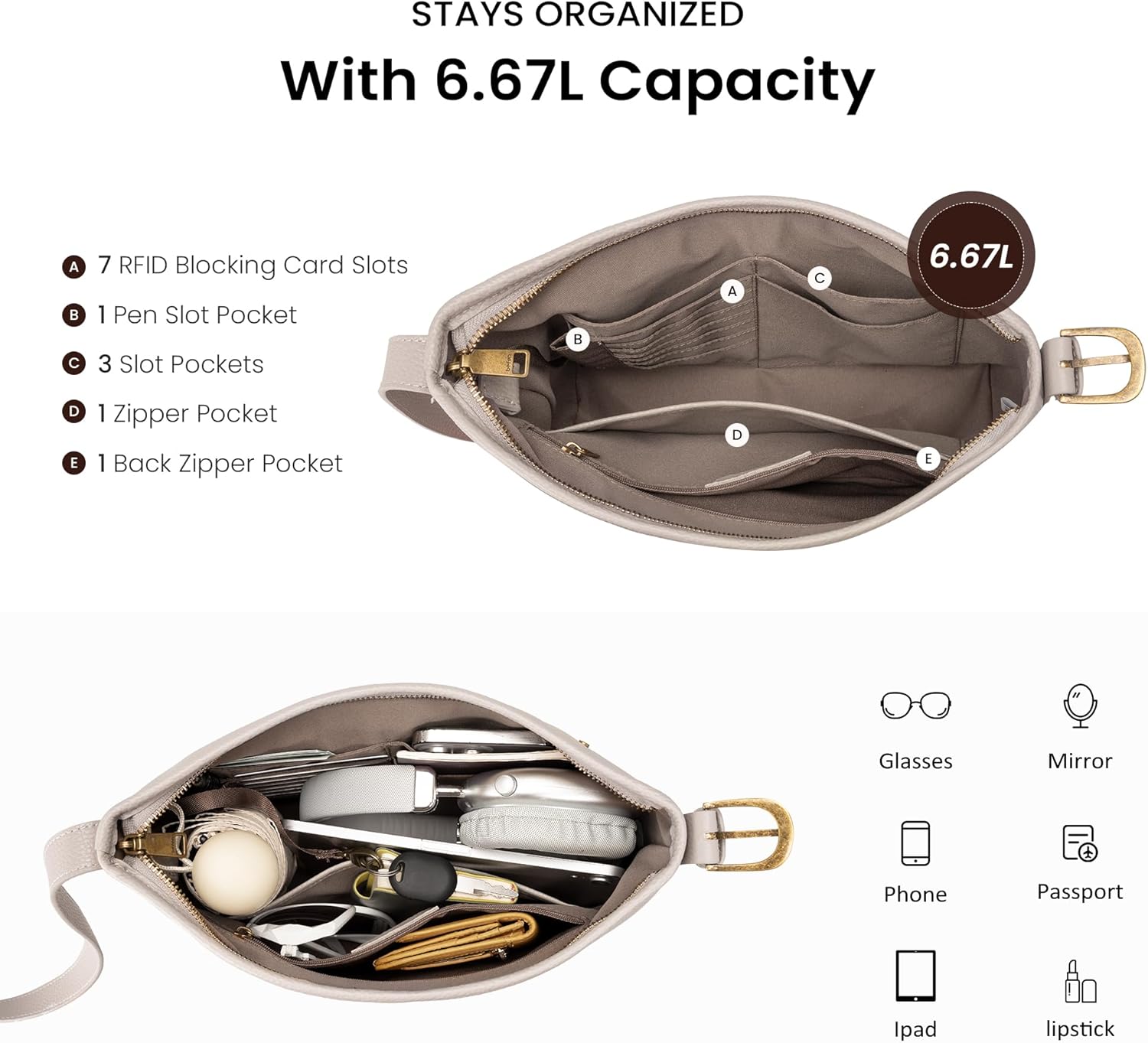 befen Genuine Leather Crossbody Bags for Women RFID Blocking Soft Real Leather Shoulder Purse Medium Shoulder Handbag - Image 5