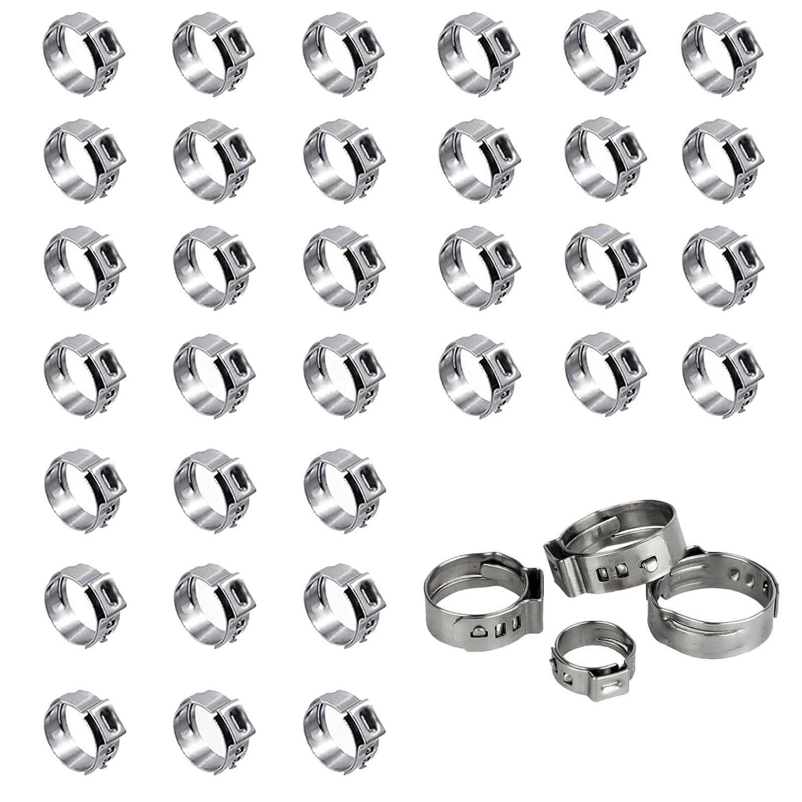 30 Pcs PEX Cinch Clamps, 5.8～7.0mm to 117.3～120.5mm Stainless Steel Crimp Rings, Single Ear Hose Suitable for Water Pipe(5.3～6.5mm)