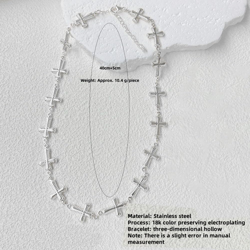 JczR.Y Sideways Cross Necklace for Women Multi Crosses Charm Necklace Stainless Steel Cross Pendant Necklaces Personality Religious Faith Charm Choker Costume Jewelry Gift - Image 3