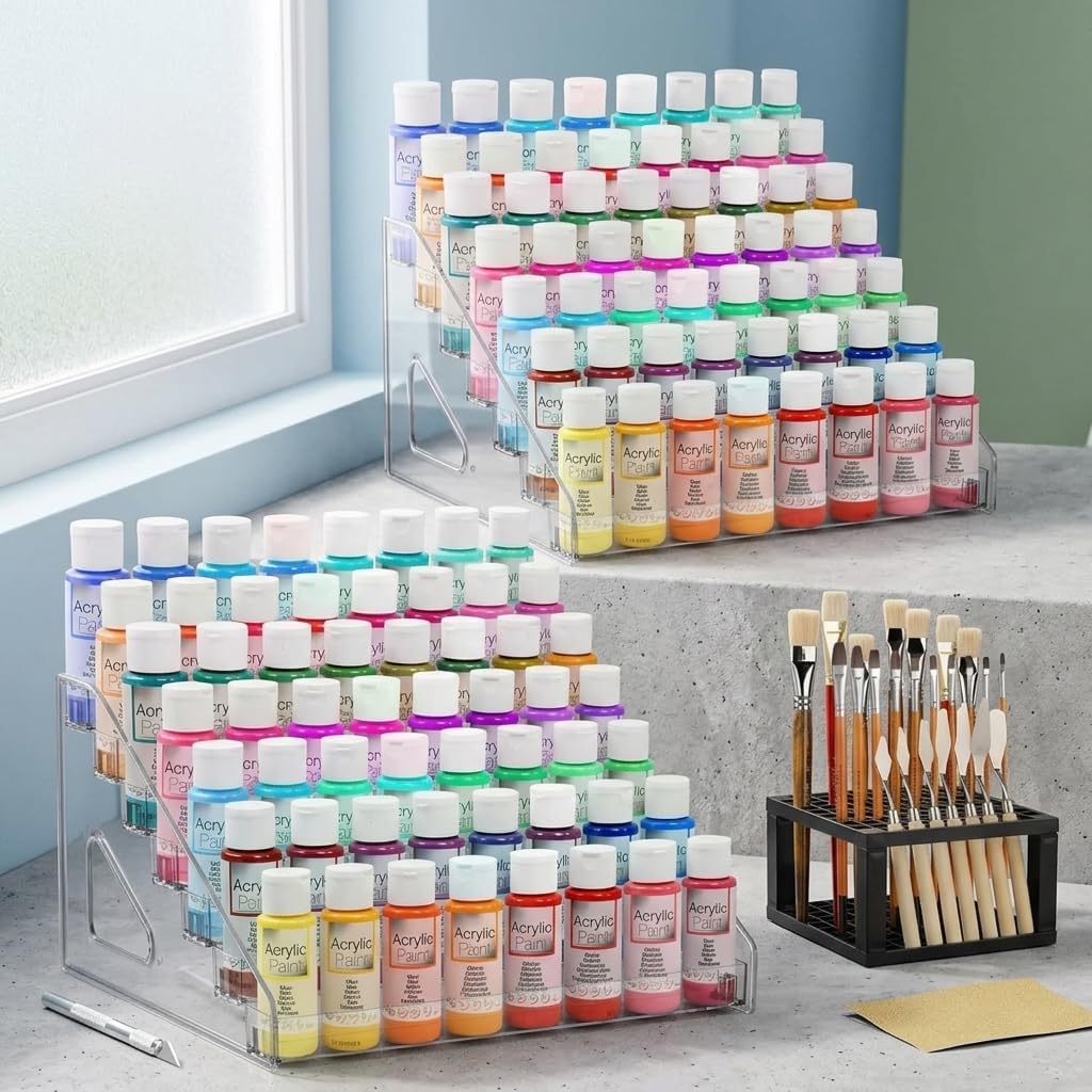 Paint Organizer Set 3 Pieces 7 Layer Transparent PP Storage Rack