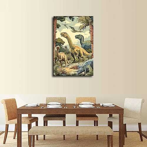 Miniatura 4 de Póster de dinosaurio Jurásico simple impresión HD póster retro pintado moderno para el hogar, dormitorio, habitación, decoración estética, arte en