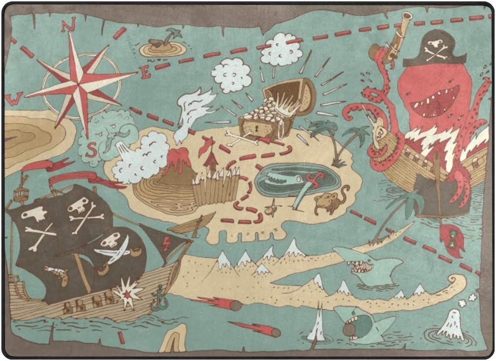 ALAZA Island Treasure Pirate Map Area Rugs Non-Slip Floor Mat for Living Room Bedroom Home Decor