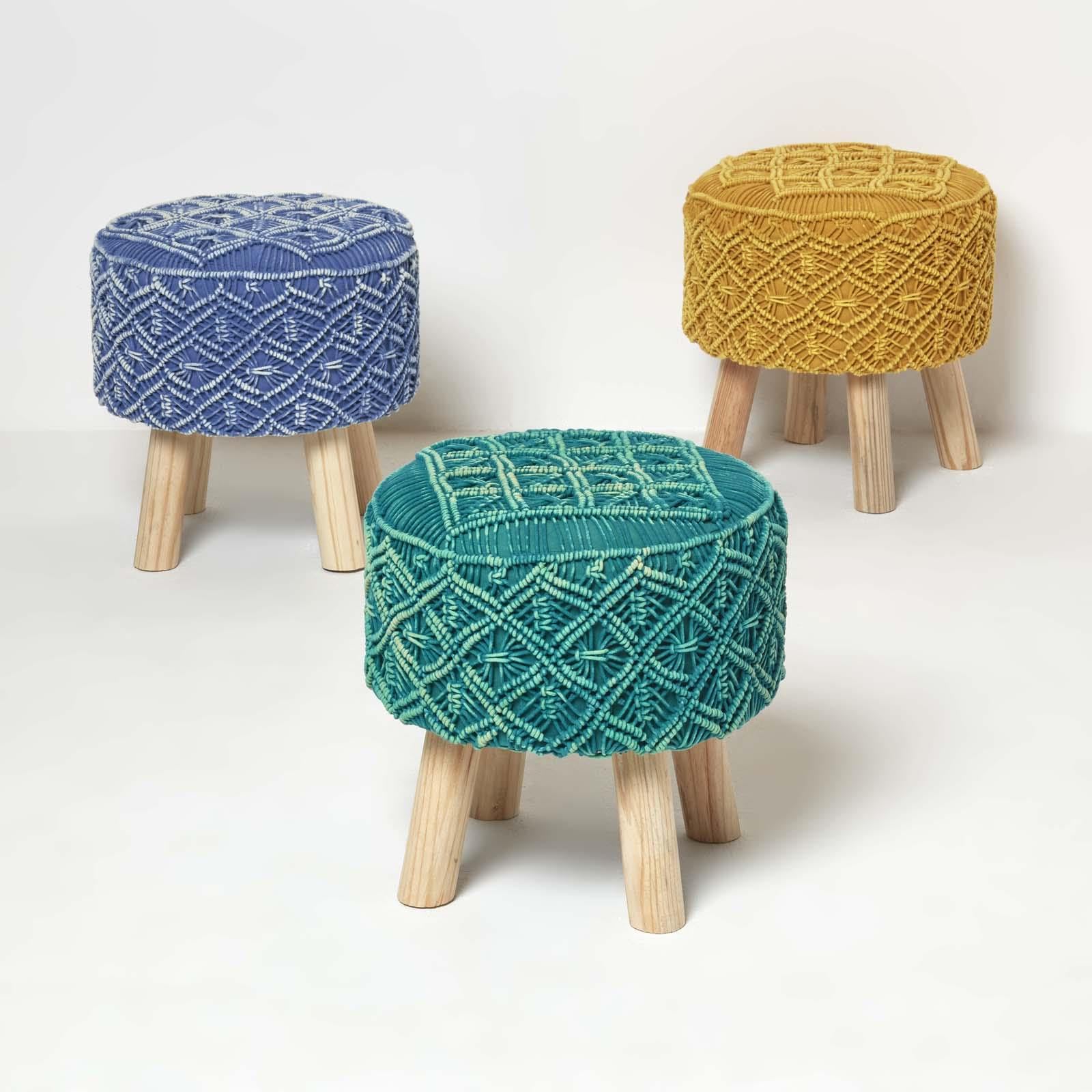Set di 2 pouf contenitore Rotondo poggiapiedi in MDF PVC cm 30x30x38