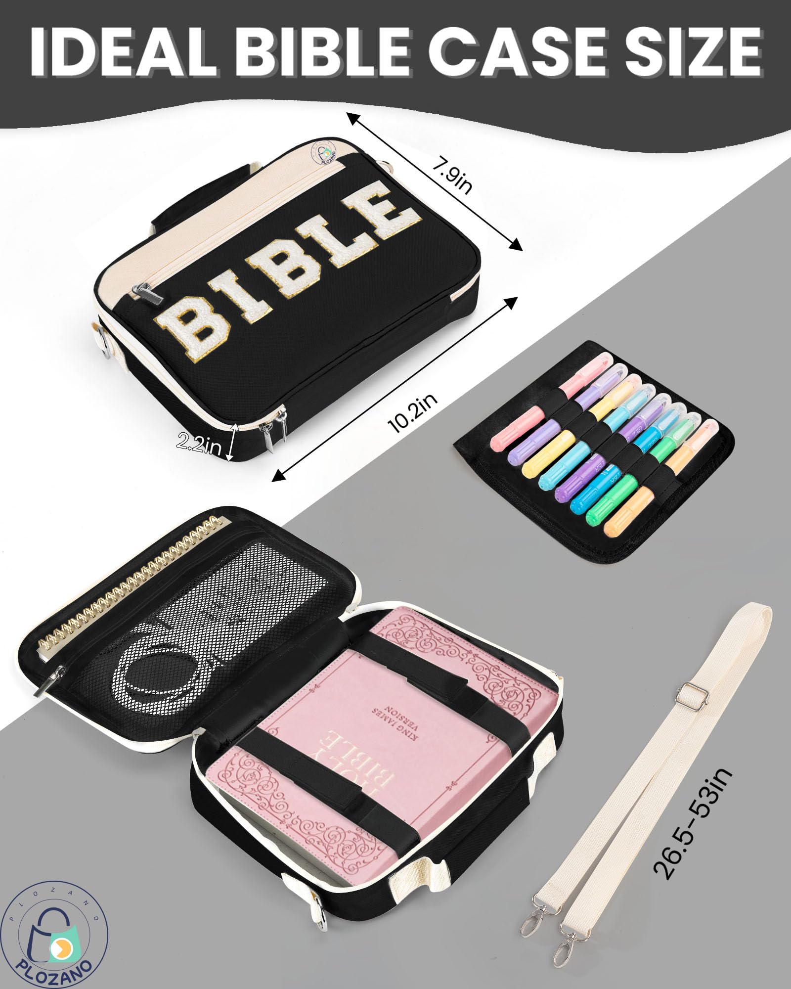 PLOZANO Funda para la Biblia para Mujer, Bolsa Grande de felpilla con Correa para el Hombro, Bolsas de Transporte de la Biblia Azul para Accesorios de Estudio de la Biblia, Regalo para Mujeres
