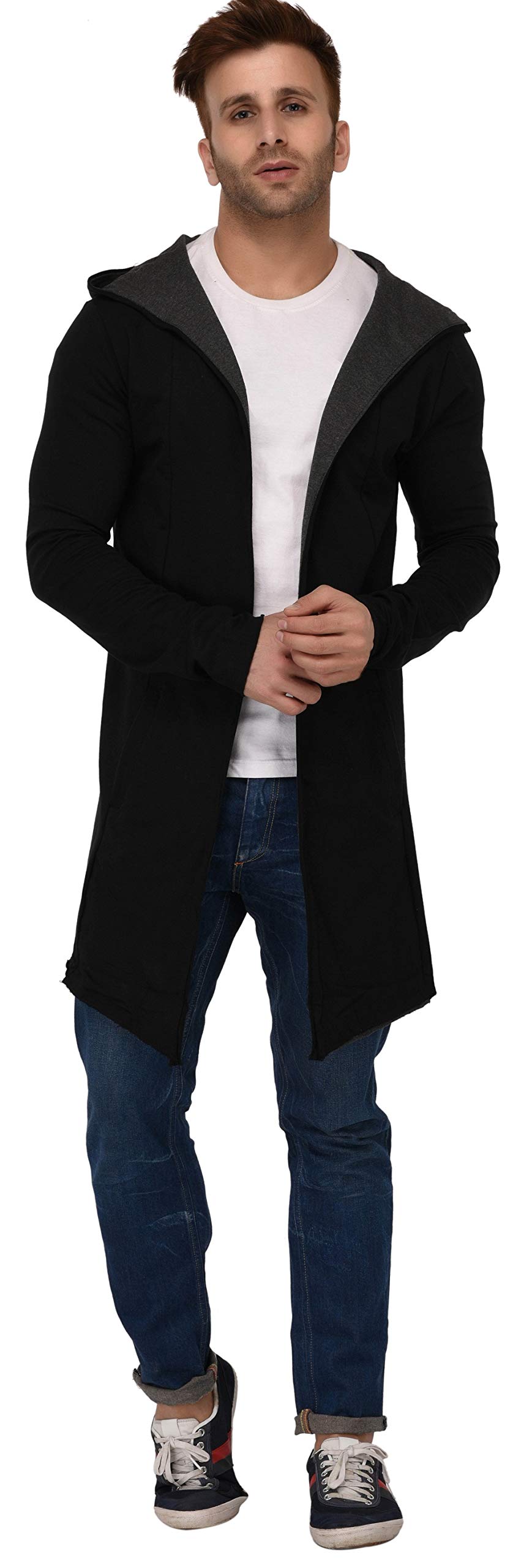 DENIMHOLIC Men's Cotton Hooded Neck Cardigan (HM-CONTRAST_Black_Medium) - Image 6 thumbnail