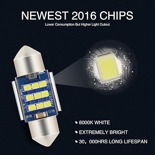 Miniatura 5 de 4 luces LED para automóvil, luces de lectura de alto brillo de 520 lúmenes, luces de techo de doble punta 9SMD, kit de conversión de luces LED de