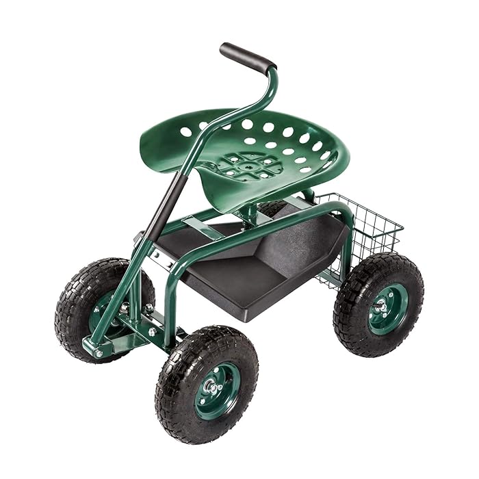 Buy Sit On Garden Cart Rolling Garden Seat with Wheels and Swivel Seat