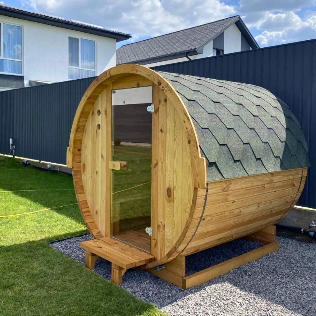 Fasssauna inkl. Ofen und Saunasteine für 1-2 Personen Gartensauna Saunafass Outdoor aus hochwertigem Kiefernholz Außensauna (Mini)