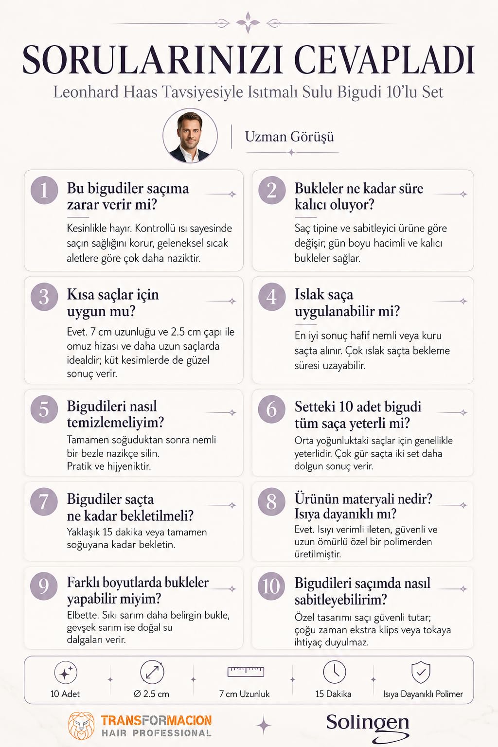 Transformacion 10'lu Isıtmalı Sulu Bigudi - Saç Dostu, Pratik, Profesyonel Bukleler ve Dalgalar Solingen Professional 719838