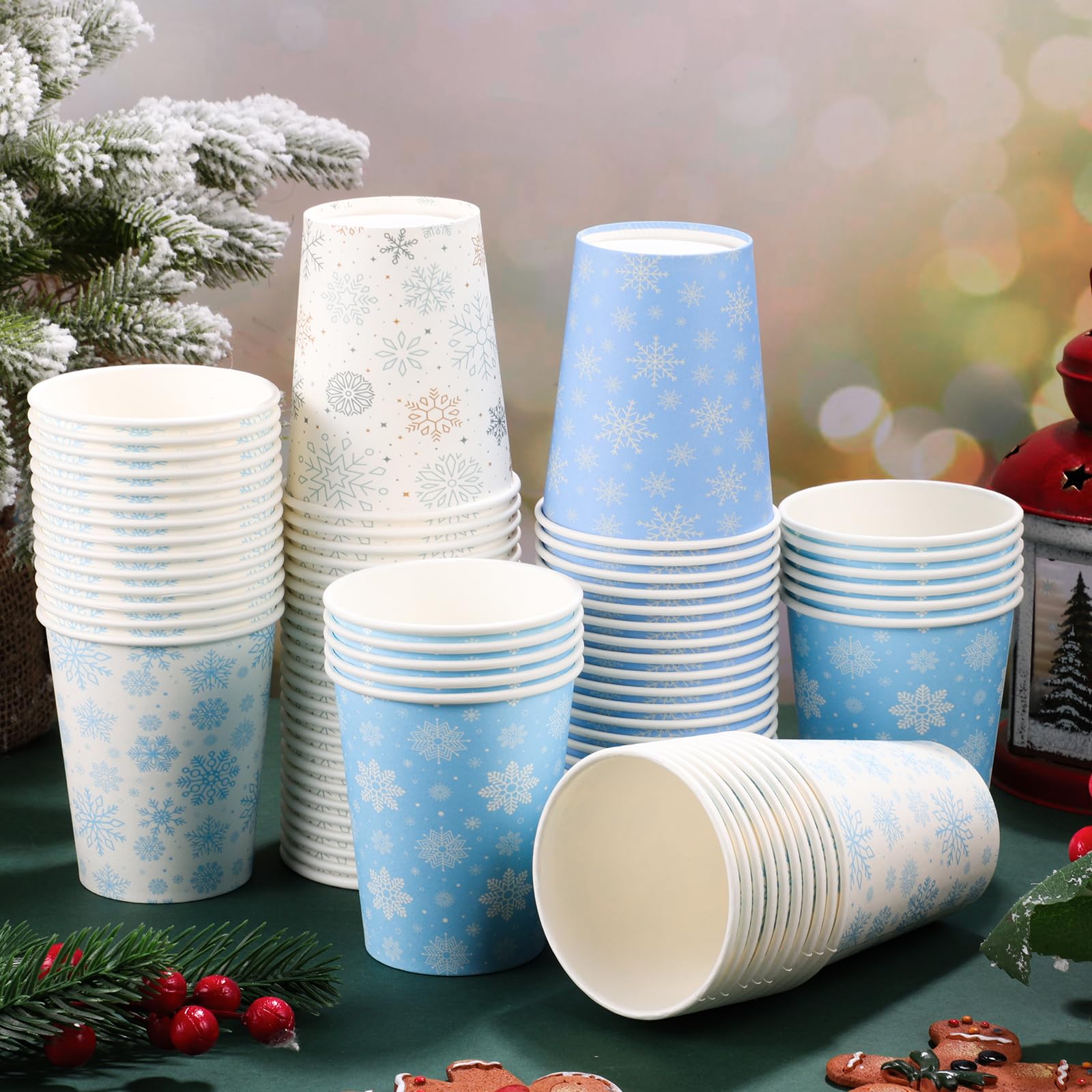 Lot de 100 gobelets jetables en carton Motif flocon de neige 266 ml