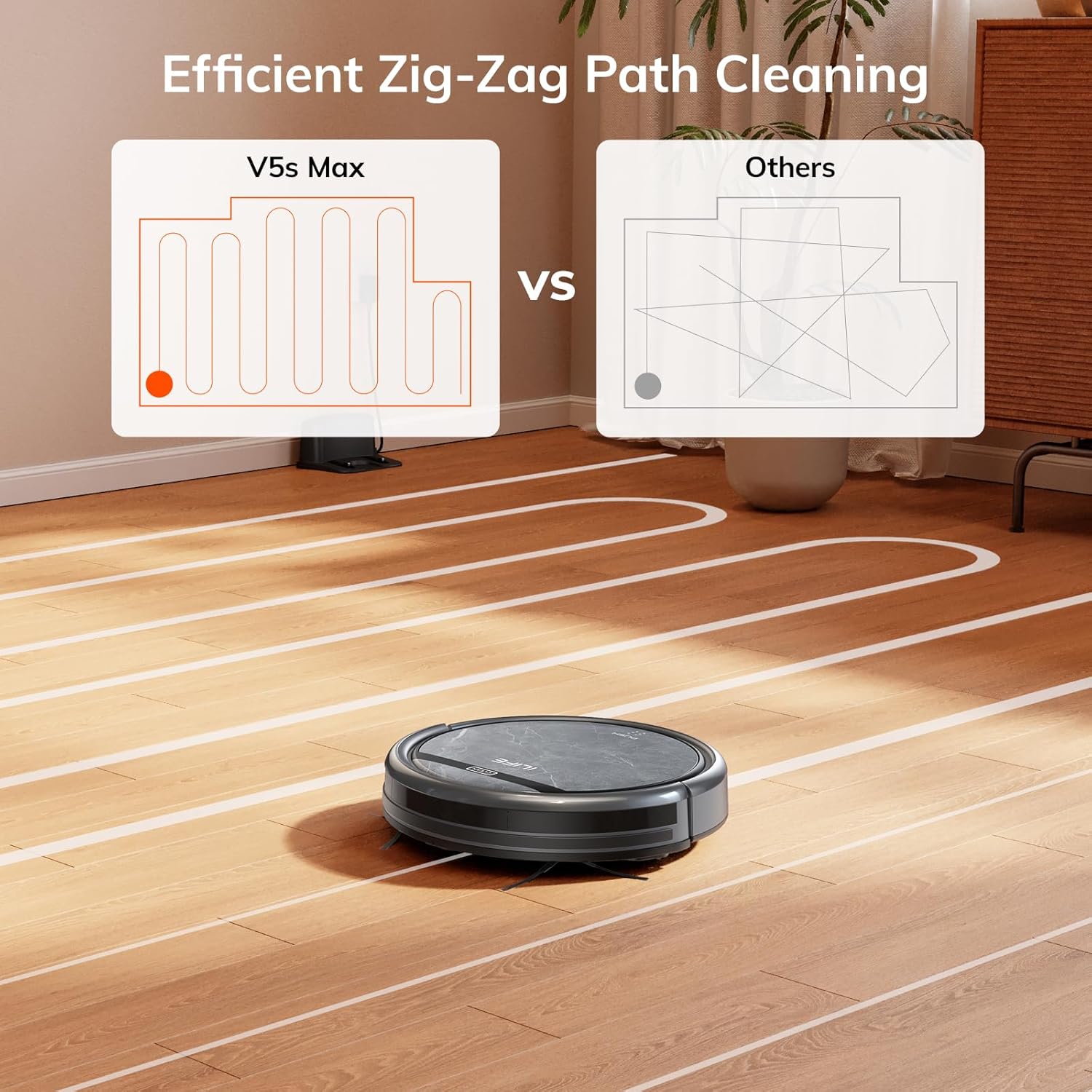 ILIFE V5s Max Robot Vacuum, 4000Pa Max Suction Power, 2.4G WiFi/App/Alexa/Remote Control, Self-Charging Robotic Vacuum Cleaner, for Hard Floors Carpets and Pet Hair