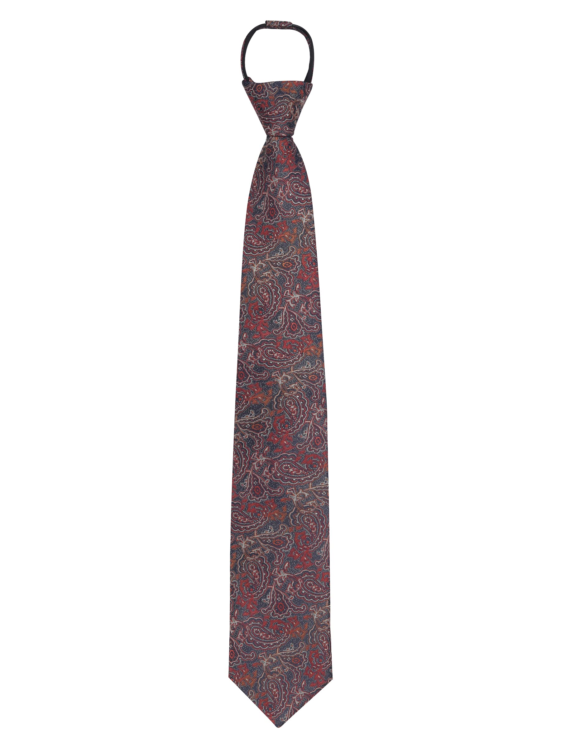 Wanying Men's Paisley Brown & Orange & Dark Blue 3.14''/ 8Cm Classic Tie Pre-Tied With Zip Security Safety Zipper Necktie Business Neckwear Formal Business Wedding Length 18.89''/ 48Cm - Paisley Brown