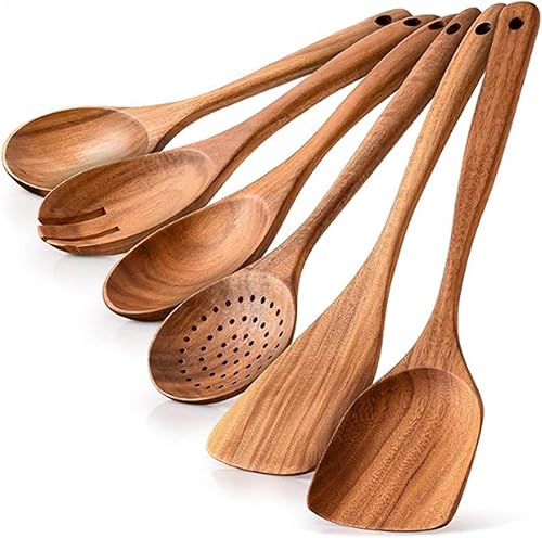 Miniatura 9 de Set Of 9 Kitchen Utensils Essential Cooking Tool Slotted Tuner Serving Spoon Cooking Utensils Set Wood Texture Tool