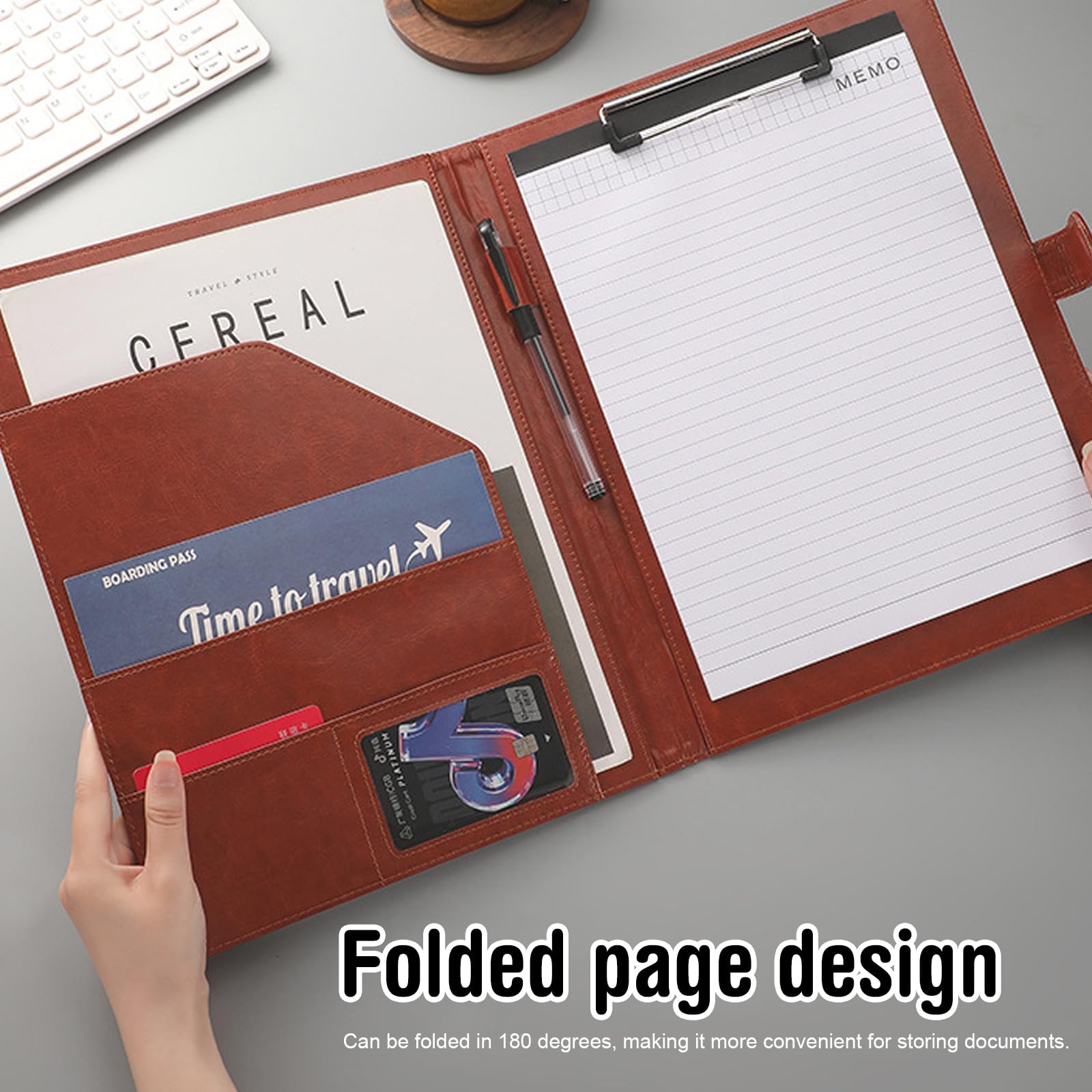 Lot de 2 Porte Documents A4, Porte Document A4 en Cuir PU Porte Document Cuir avec Fermeture Magnetique Compartiments Rangement Cartes Stylo Organiseur Bureau Ecole Reunions Noir/Marron