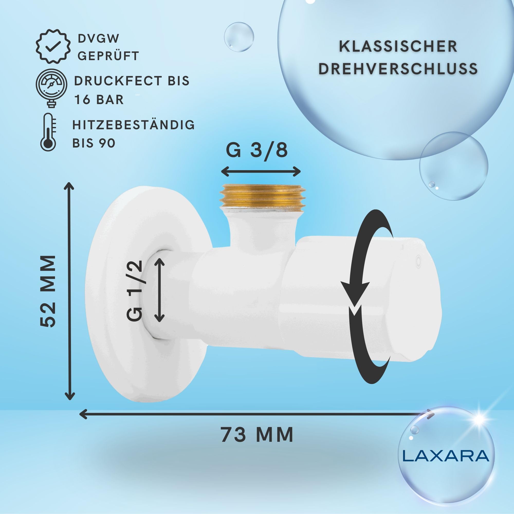 LAXARA Premium Connection Set, Angle Valve + Flexible Hose, Black or White, Suitable for Drinking Water - Image 3