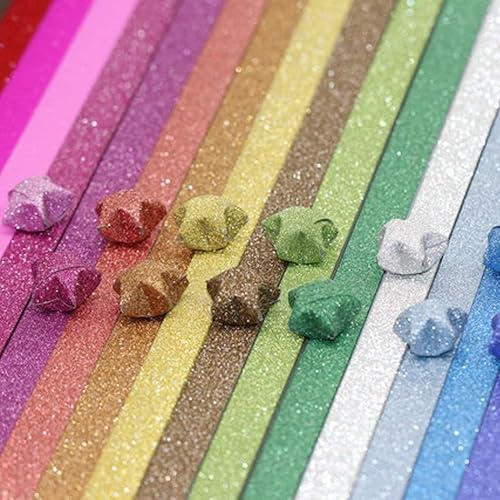 Miniatura 7 de JINSTABAG 720 hojas de tiras de papel de estrella de origami, tiras de papel de estrella con purpurina de 18 colores, papel de estrella de la suerte
