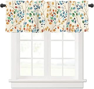 Floral Window Valances Colorful Leaves Valance Kitchen Curtains with Rod...