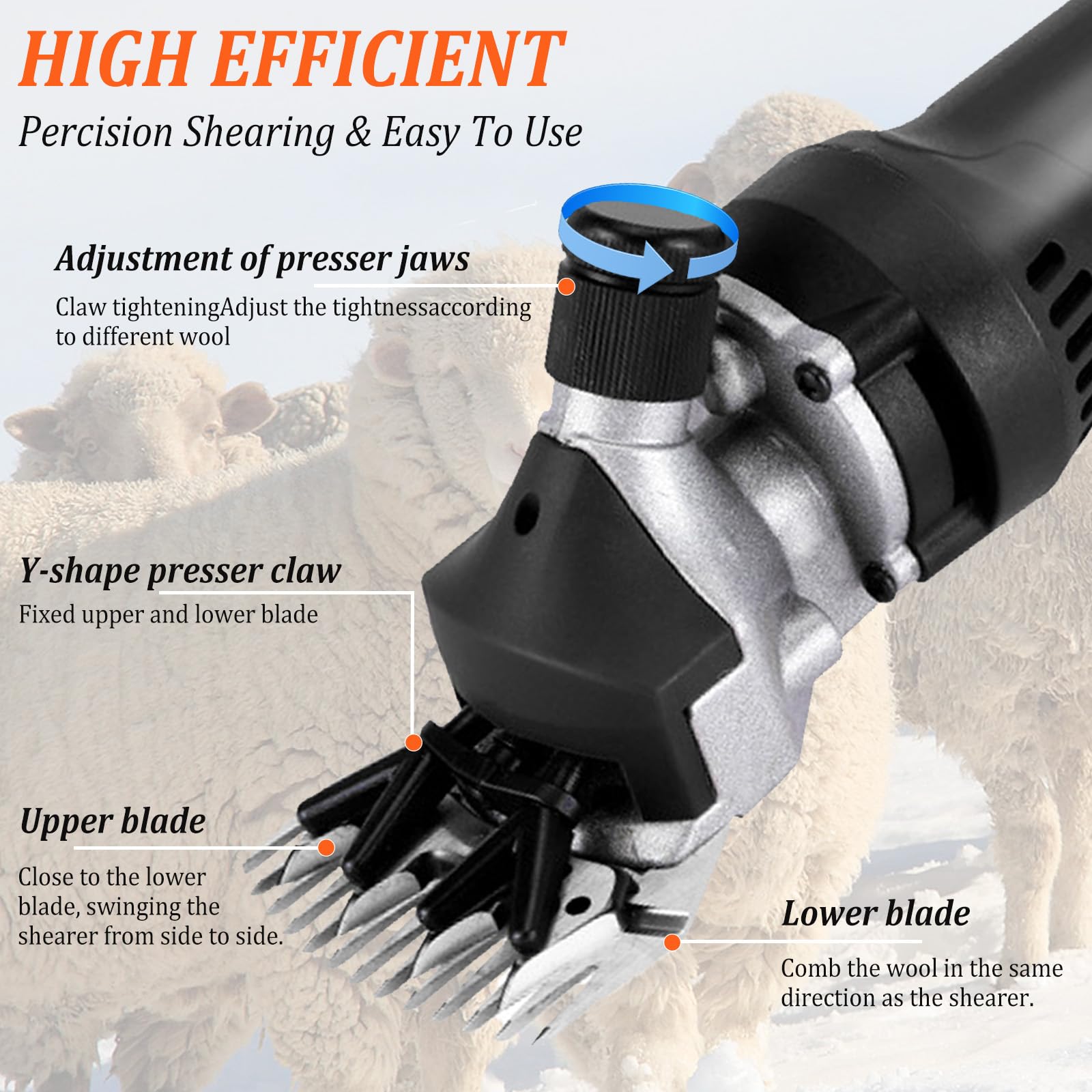 Tijeras Eléctricas para Ovejas 900W, 6-Velocidades Tijeras Profesionales para Ovejas, Cortadora de Pelo de Ganado de Granja,Ovejas, Lana, Cabras Corte de Pelo de Ganado de Granja
