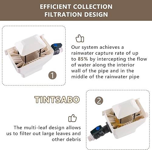 Miniatura 3 de Kit desviador de barril de lluvia  Sistema de recolección de agua de lluvia se adapta a bajante de 2 x 3 o 3 x 4 pulgadas con filtro y espita de PVC