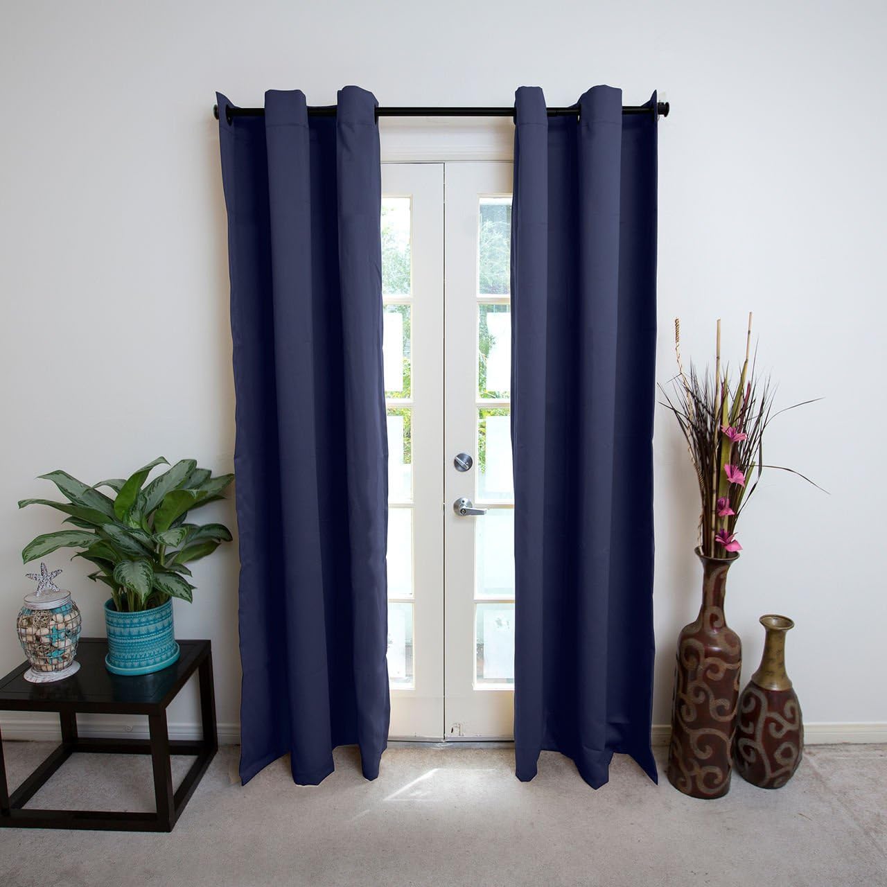 Premium Heavyweight Hanging Curtain Kit - Small B, Includes Two Blue 63" Tall x 50" Wide Panels & One 56"-108" Hanging Rod