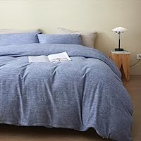 Vista 1 de Juego de funda de edredón de algodón y lino lavado a la piedra, juego de funda de edredón de 3 piezas, transpirable y agradable al tacto