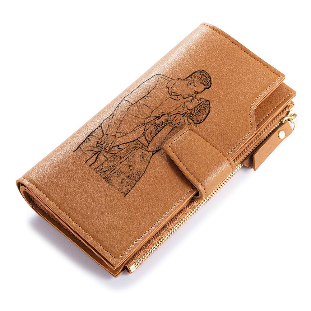 Wallets for Women Custom Engraved Wallet with Photo, RFID Zippered Ladies Wallet with Long Coin Purse Christmas Purse Family Friend (#1Lemon Yellow)