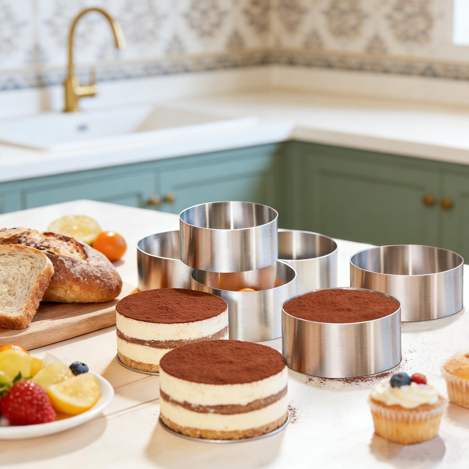 6 anelli per hamburger Ø 10 cm – 10 x 4 x 0,1 cm in acciaio inox, anelli da dessert e set di anelli per cuocere, cucinare, dessert, mousse, dolci, mini torte, muffin