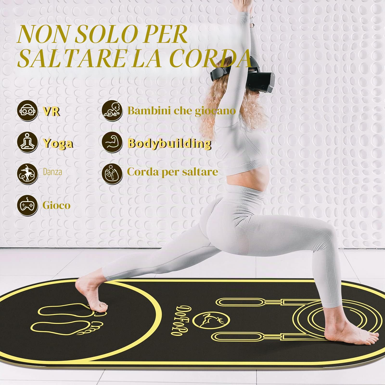 Tappetino per corda per saltare 160 x 68,6 cm, antiscivolo, per interni ed esterni, spessore 7 mm, ad alta densità, per allenamento a casa, palestra, pavimenti in calcestruzzo, corda per saltare