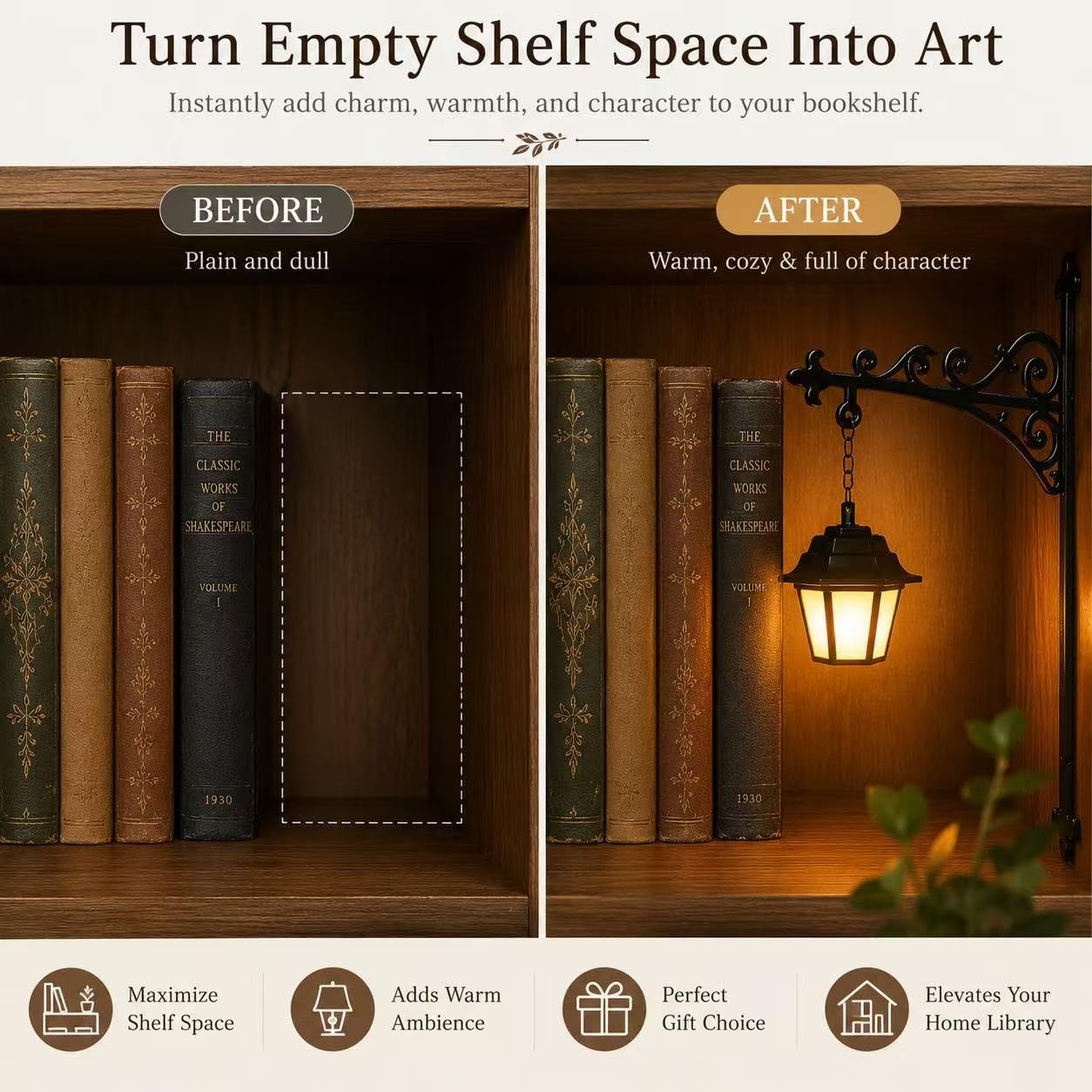Library Lantern-Decorative Bookshelf Lighting,Reading Book Shelf Lights For Bookworms,Antique Led Books Nook Lamp Ornament For Study Reading Corner Home Library,Whimsical Gift(3pcs)