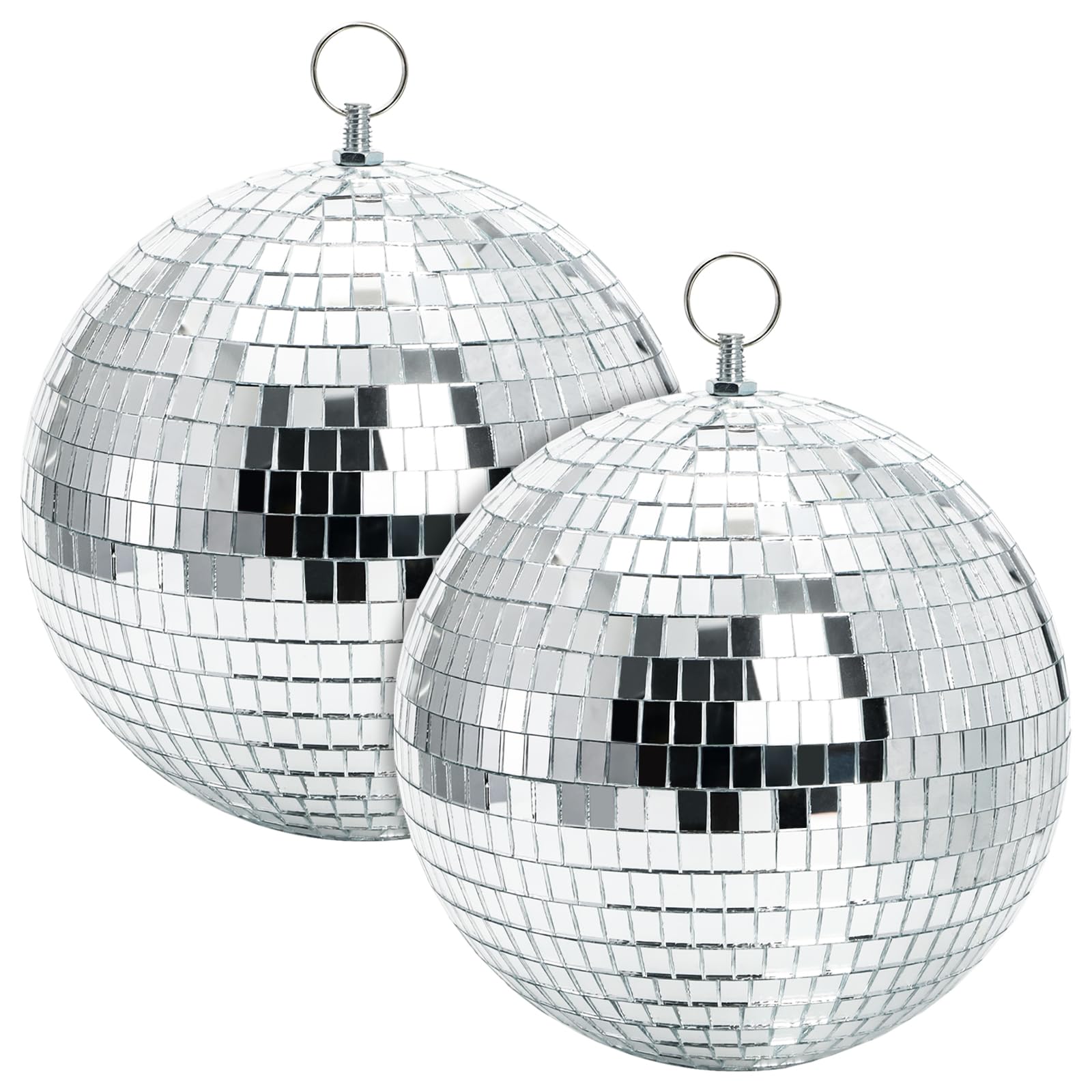 Suwimut 2 Pack Mirror Disco Ball, 8 Inch Cool and Fun Large Silver Hanging Disco Ball with Hanging Ring, Reflects Light, Party Favor, Christmas New Year Wedding Decor Festival Stage Prop