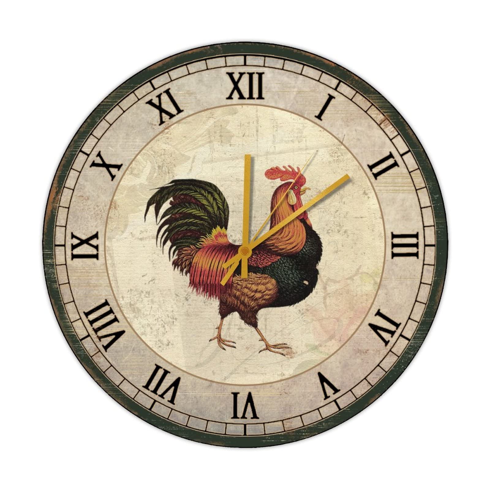 Horloge à quartz ronde bois coq pendule murale cuisine et chambre 38 cm