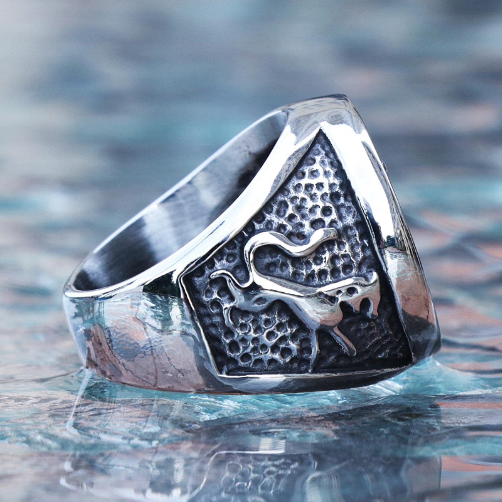 Retro Viking Stainless Steel Wolf Ring Men Biker Ice Wolf House Stark Winterfell Animal Ring Nordic Fashion Jewelry Size 7-13