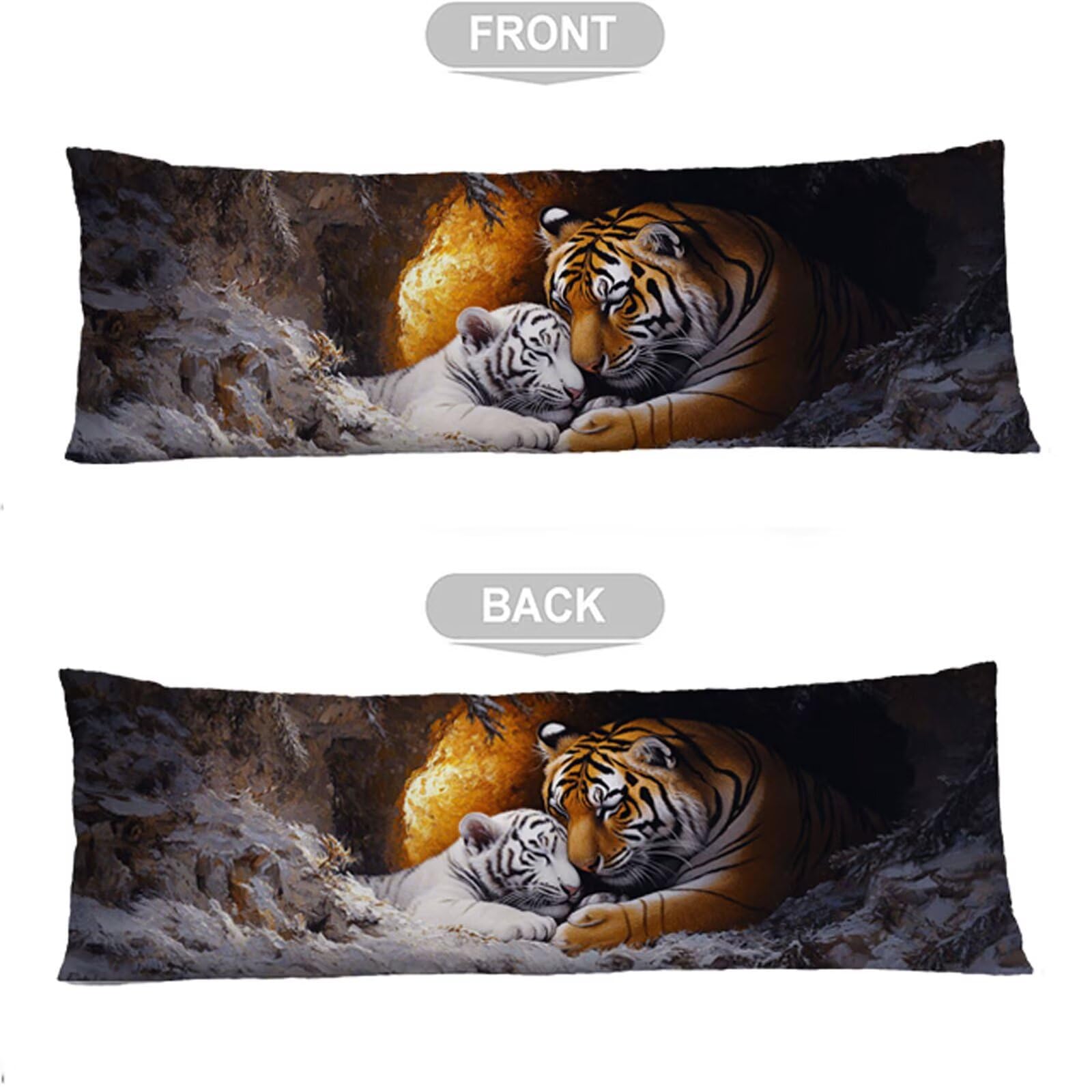 Zwierzę poduszka do spania na boku, poszewka na poduszkę 70 x 210 cm, tygrys, poduszka do spania na boku, z ukrytym zamkiem błyskawicznym, na łóżko, sofę, miękka, odporna na poduszkę, prezent dla