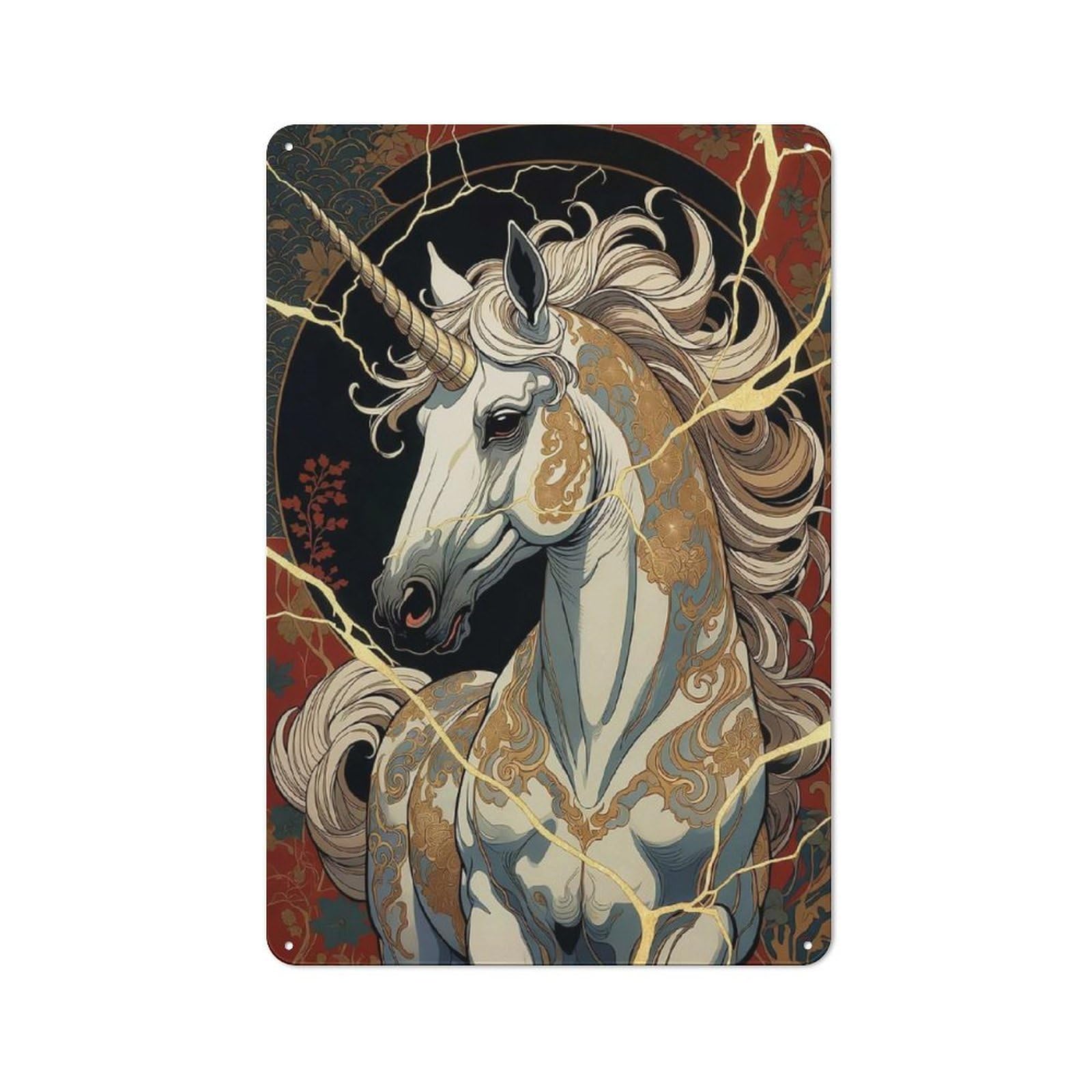 Kintsugi Unicorn Vintage Tin Sign 30x20cm for Hobby Room Or Studio, A New Home Present for Creative Interior Collectors