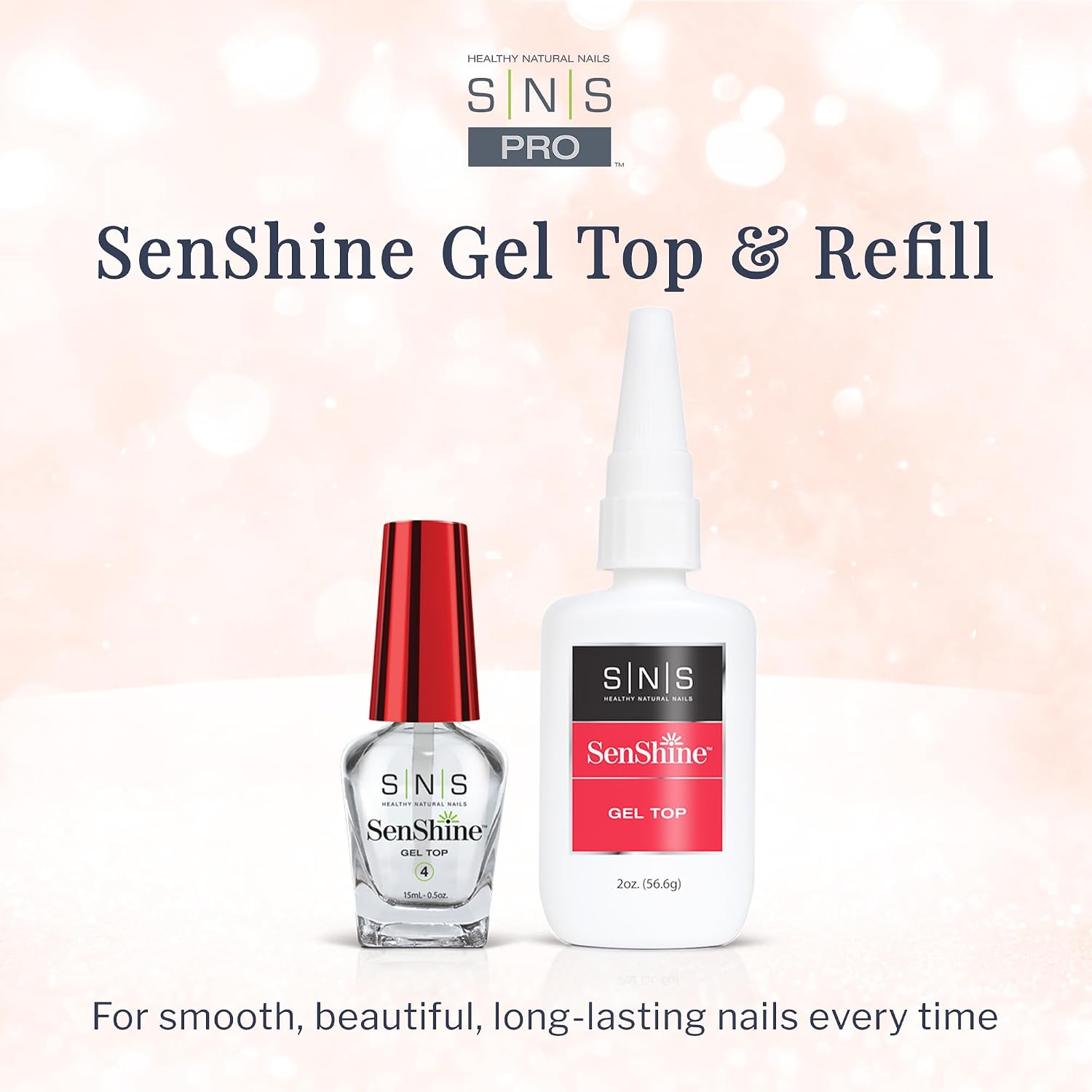 SNS Gel Top Coat Nail Polish for Nail Dip Powder, SenShine Gel Top Refill - Long-Lasting & Fast-Drying Nail Strengtheners Top Coat - Low-Odor & No UV Lamp Required - 2 FL OZ