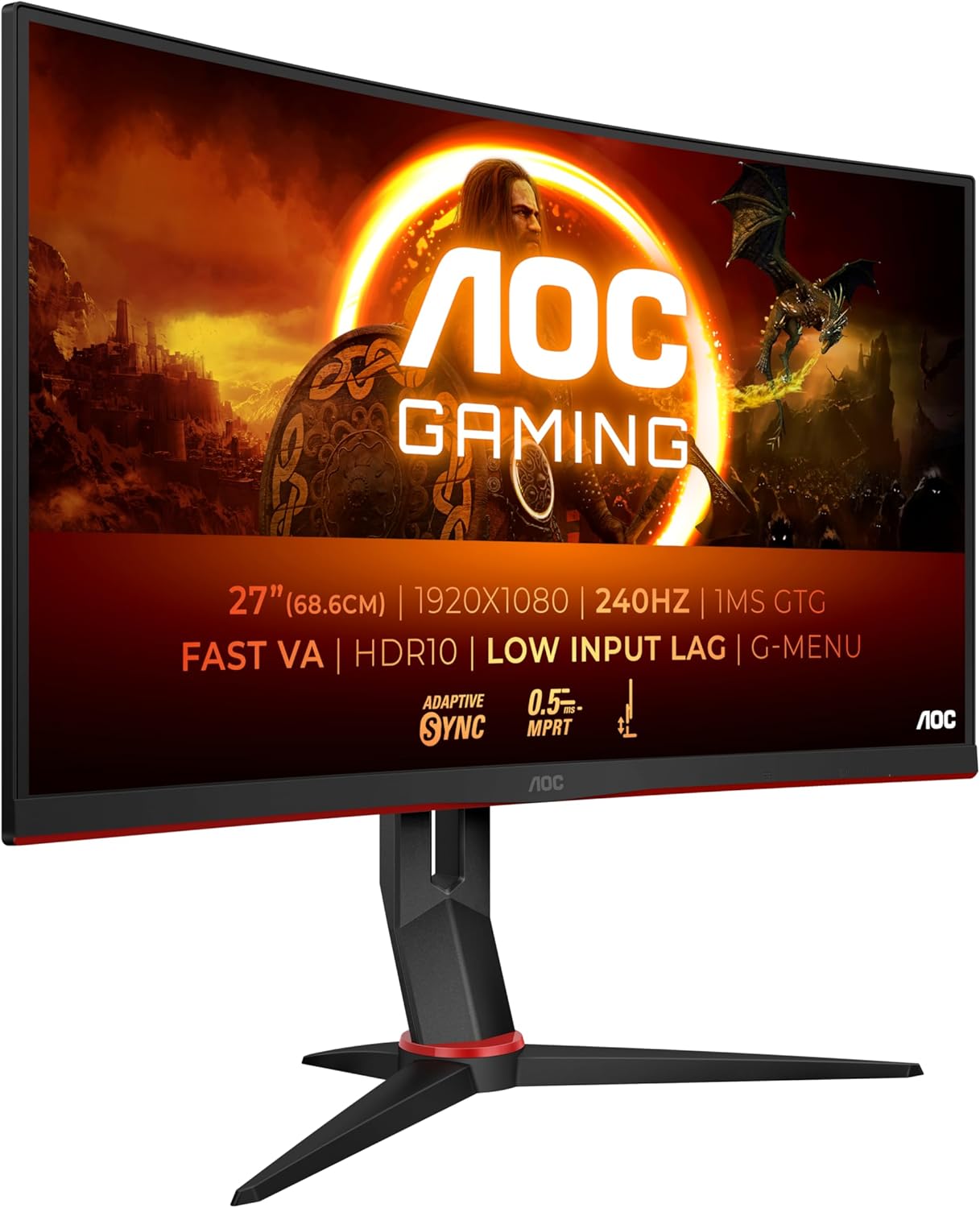 AOC C27G4ZXE Monitor Gaming 27 Pulgadas FHD Curvo, 280Hz, Fast VA, 1 ms GtG, Adaptive Sync., HDR10, FreeSync Premium (1920x1080, 2X HDMI 2.0, 1x DP 1.4), Negro/Gris