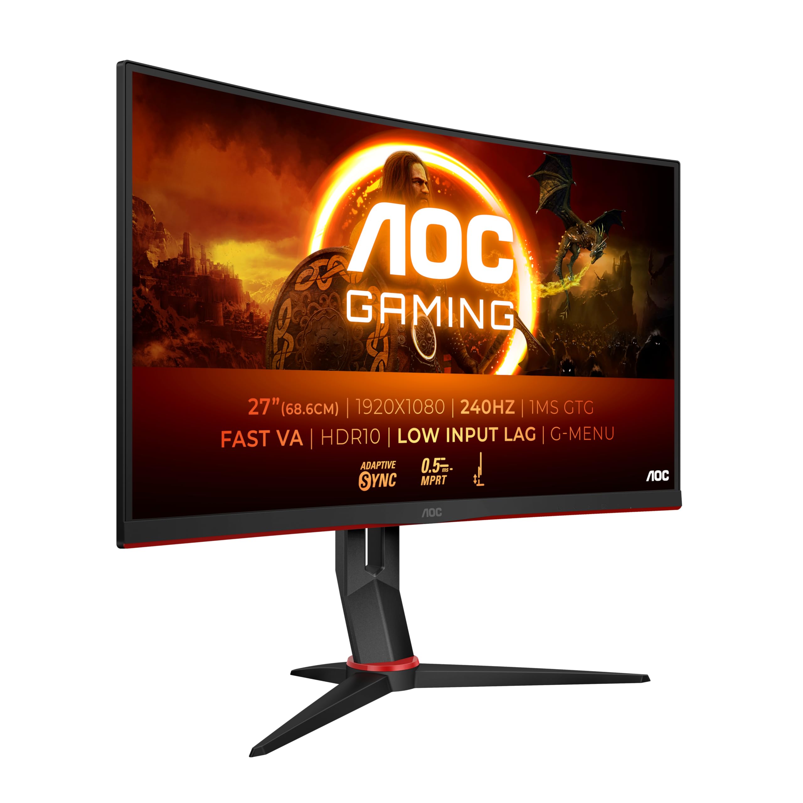 AOCgaming C27G4ZXE - 27 Inch Curved FHD Monitor, 280Hz, 0.3ms, Fast VA, HDR10, Esports base, low Input Lag, FreeSync (1920 x 1080,300 cd/m2, HDMI 2.0 / DP 1.2)