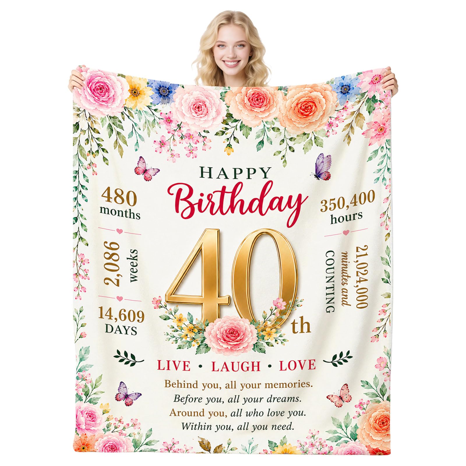40th Birthday Gift Blanket, 50"X60" Soft Flannel Blanket, 40th Birthday Gift for Women, 40 Year Old Flannel Throw Presents, Female 40th Birthday Gifts for Mum Wife Sister Best Friend